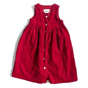 Vintage 90s Storybook Heirlooms Red Corduroy Jumper Dress USA Made Girls Size 5